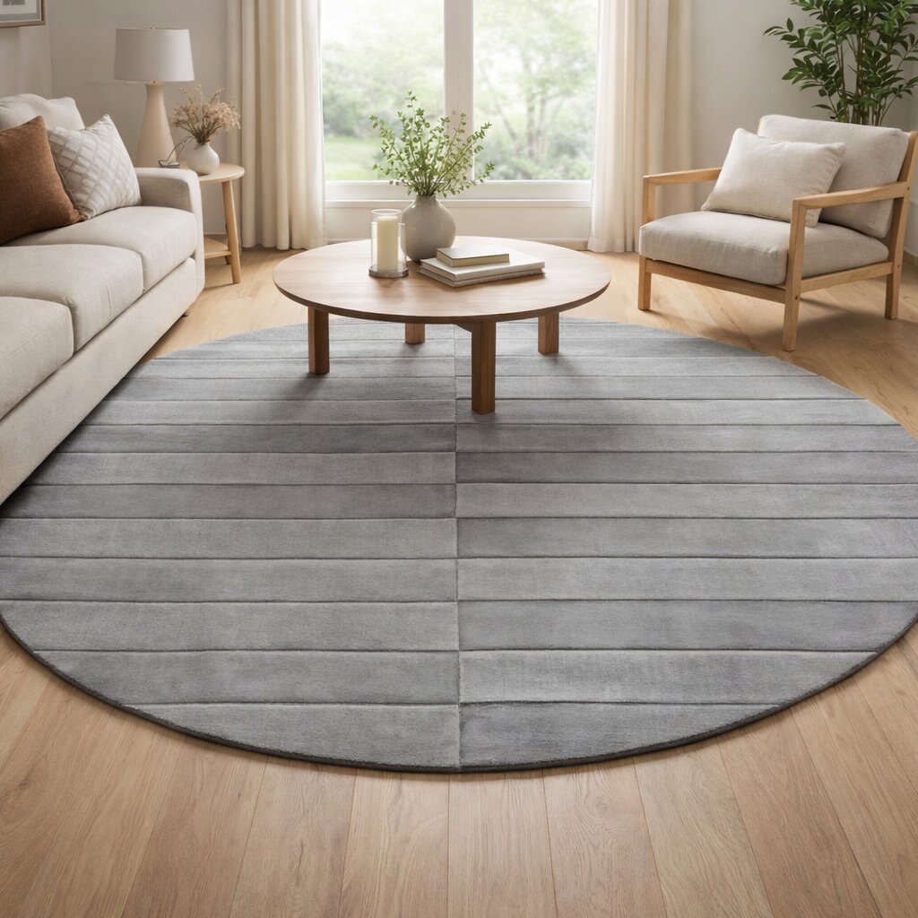Round Grey Rug 5x5 Tufted 8x8 Wool Area Rug Living Room 9x9 10x10 Round Rug Bedroom