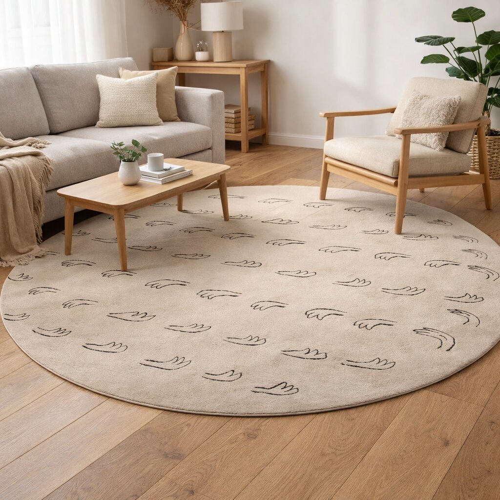 Round Rug Beige Tufted 8x8 9x9 10x10 16x16 Geometric Hand Rug Tufte Dinning Room