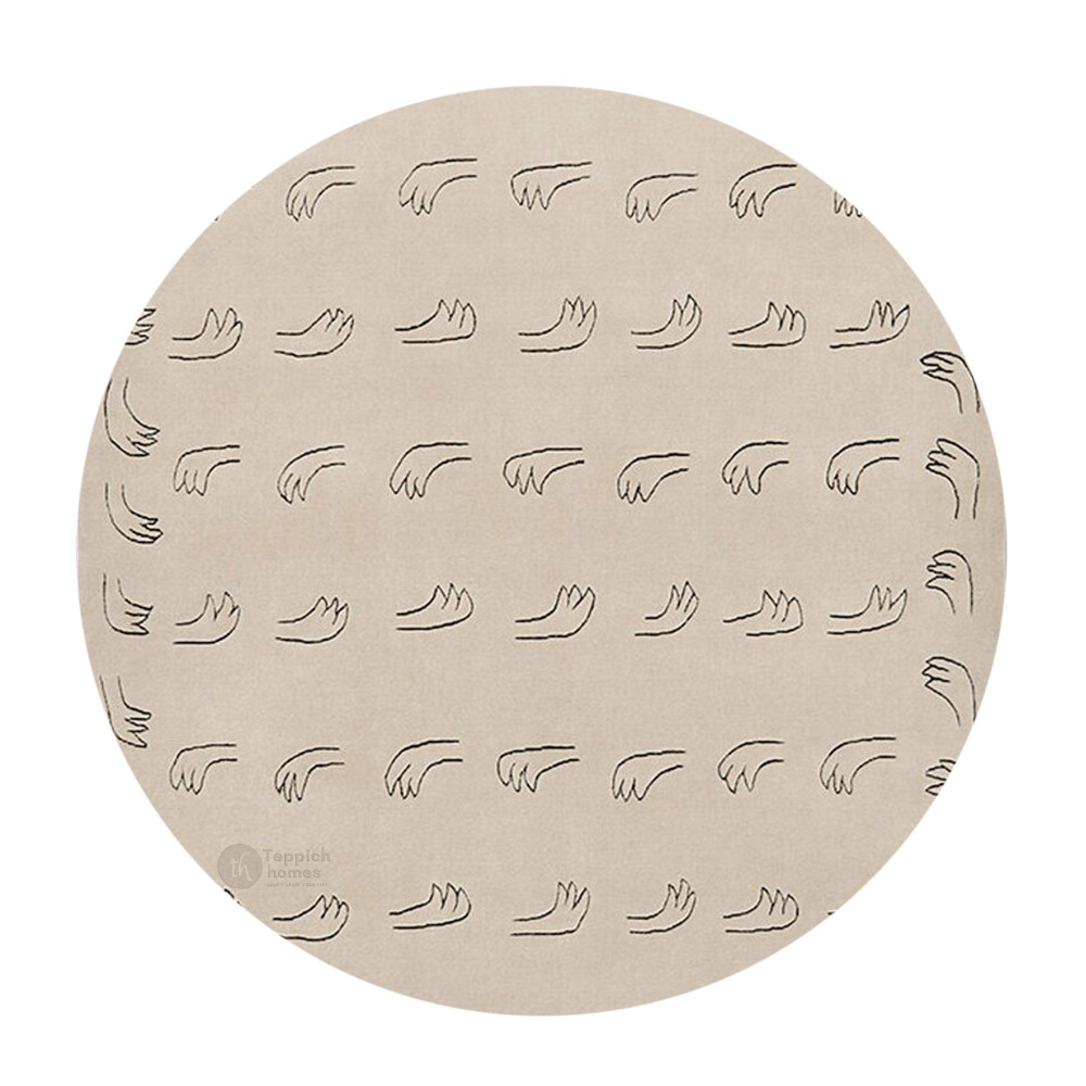 Image of Round Rug, Beige Tufted, 8x8, 9x9, 10x10, 16x16, Geometric Hand Rug, Tufte, Dinning Room
