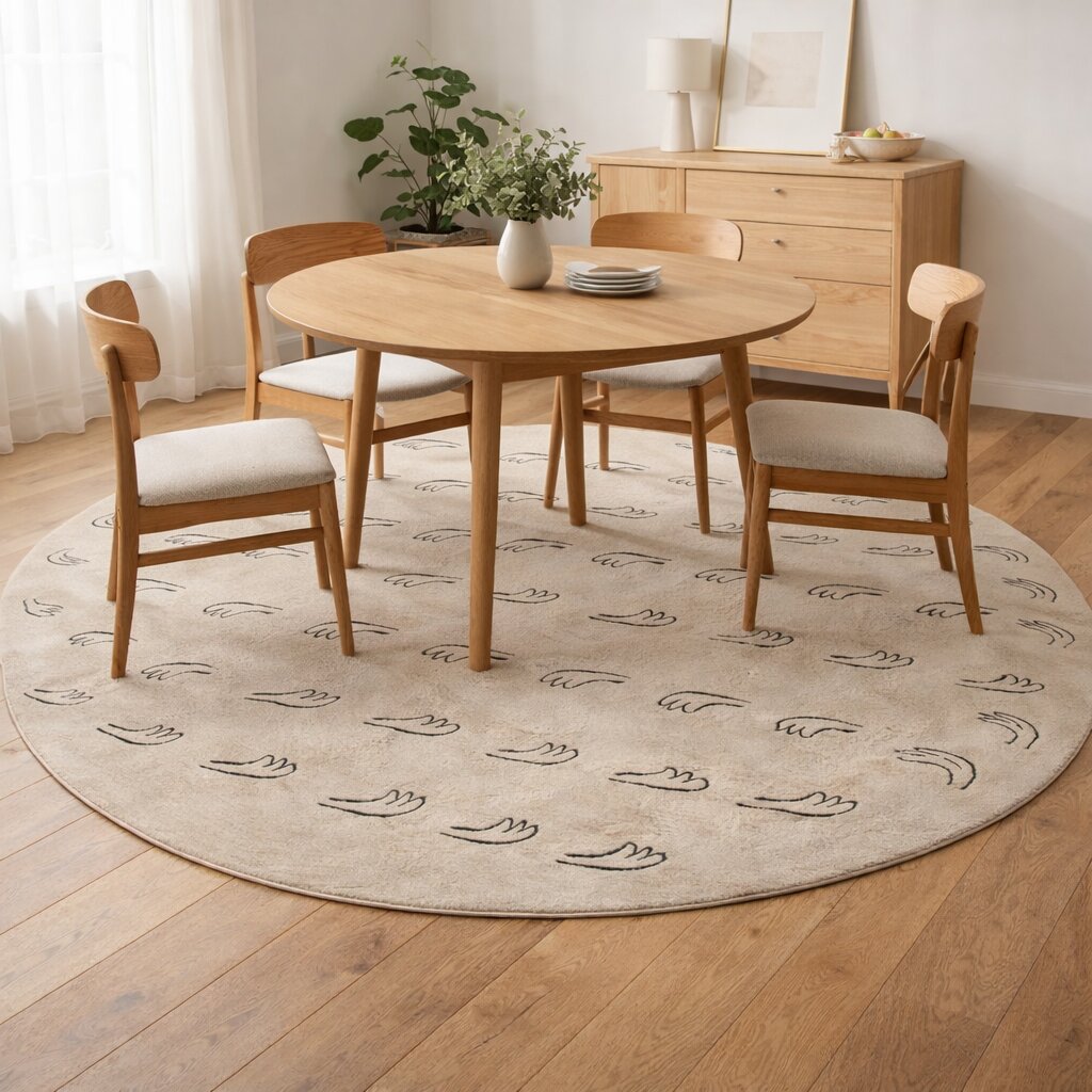 Round Rug Beige Tufted 8x8 9x9 10x10 16x16 Geometric Hand Rug Tufte Dinning Room