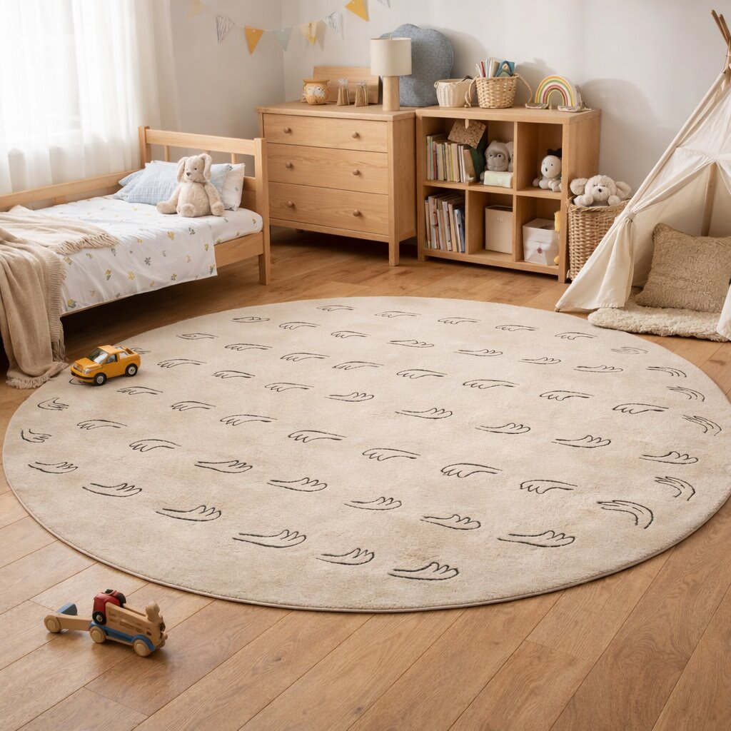 Round Rug Beige Tufted 8x8 9x9 10x10 16x16 Geometric Hand Rug Tufte Dinning Room