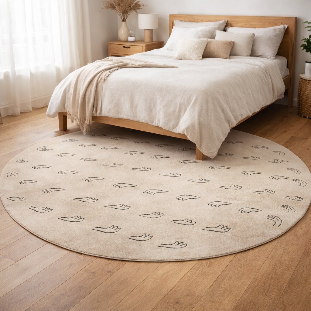 Round Rug Beige Tufted 8x8 9x9 10x10 16x16 Geometric Hand Rug Tufte Dinning Room