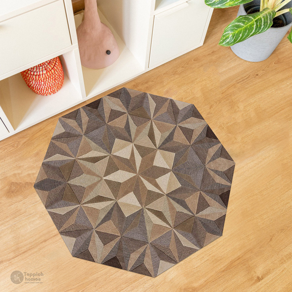 Decagon Rug Geometric Star Octagon Hand Tufted Rug | Brown Area Rug 9x12 feet