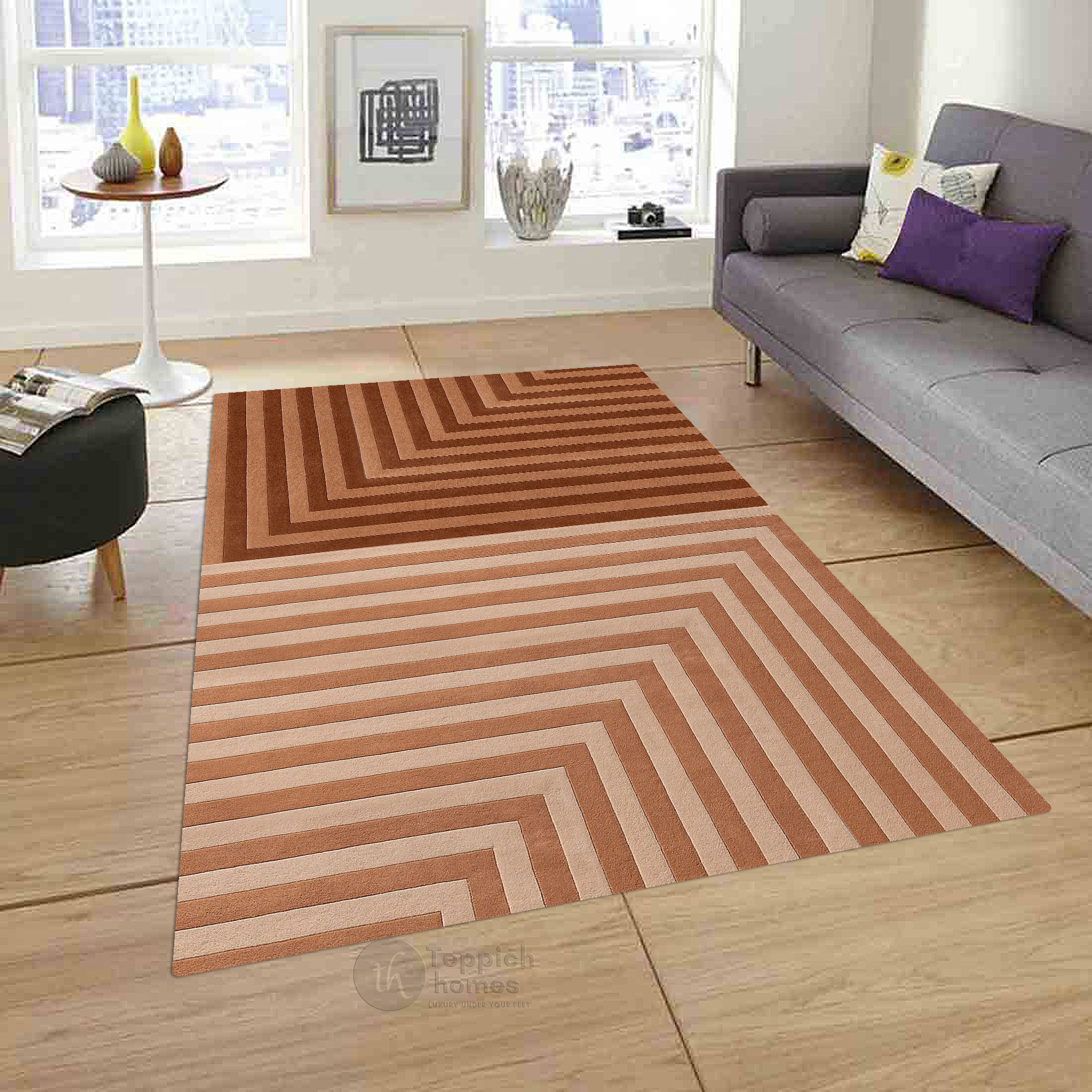 Modern Dual Tone Linear Rectangular Rug 6x9