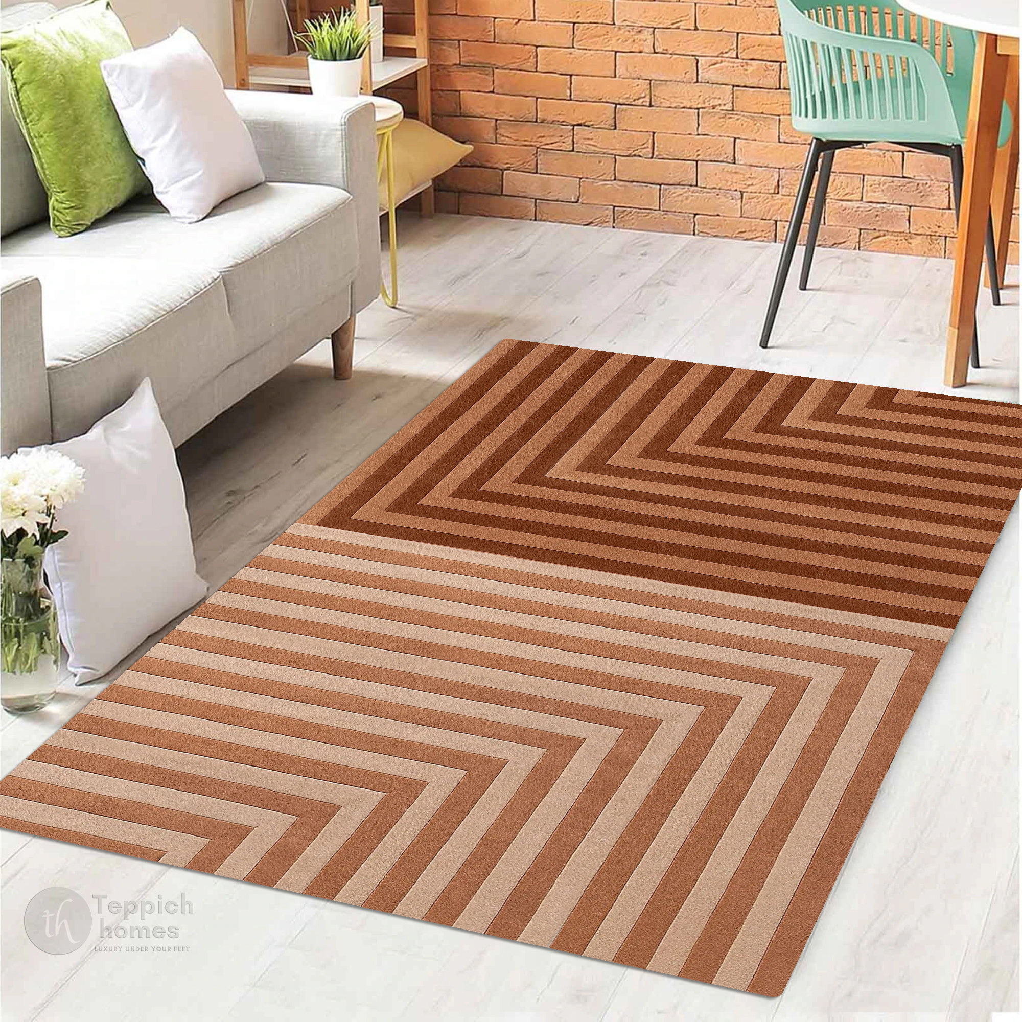 Modern Dual Tone Linear Rectangular Rug 9x12