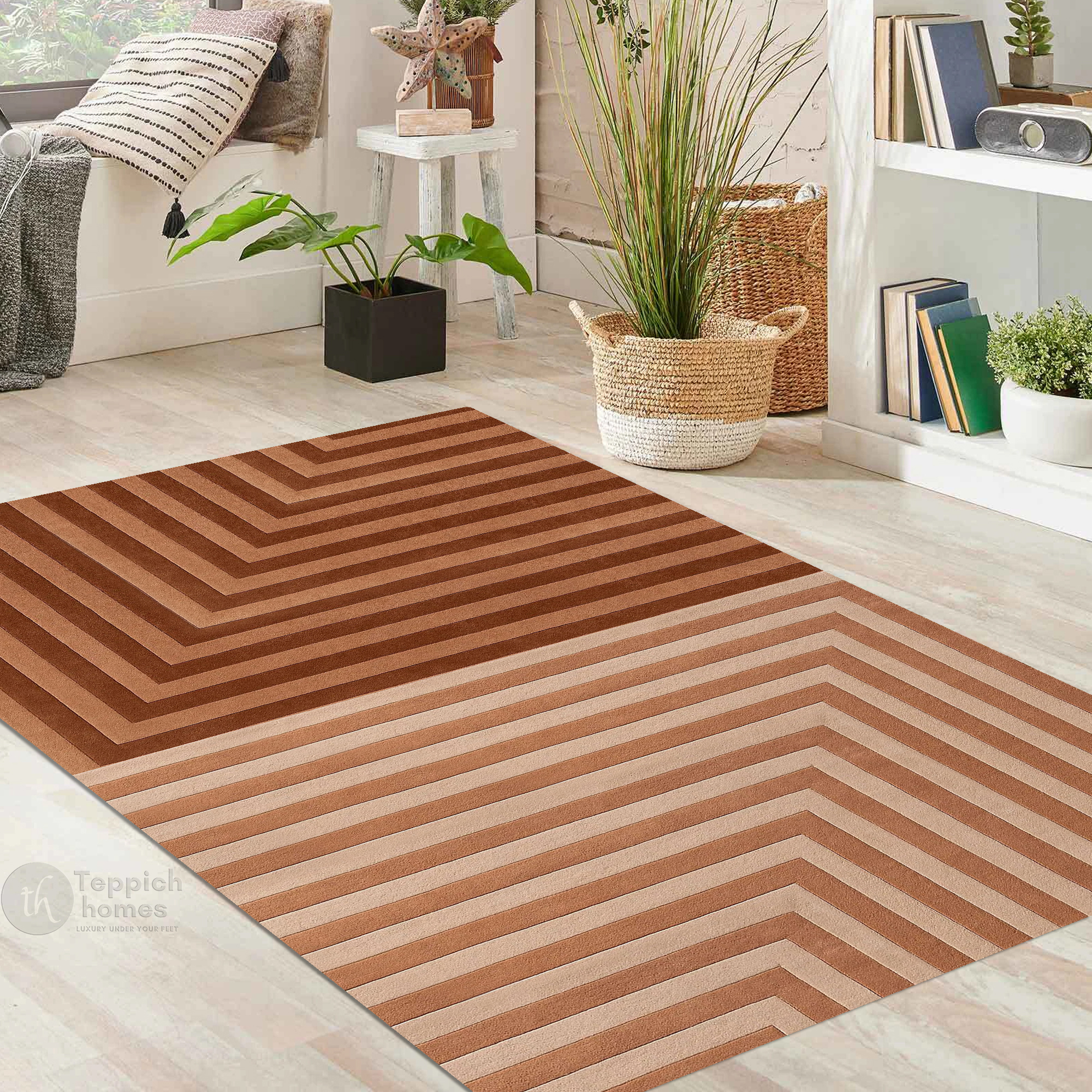 Modern Dual Tone Linear Rectangular Rug 12x15