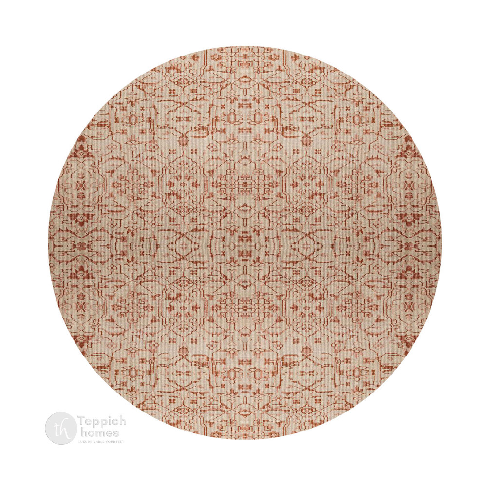 Image of Hand Knotted Round Rugs, Pink Color, 9x9, 10x10, 11x11, 12x12 Sizes for Hallway, Bedroom, Living Room, Luxurious Wool Area Carpets