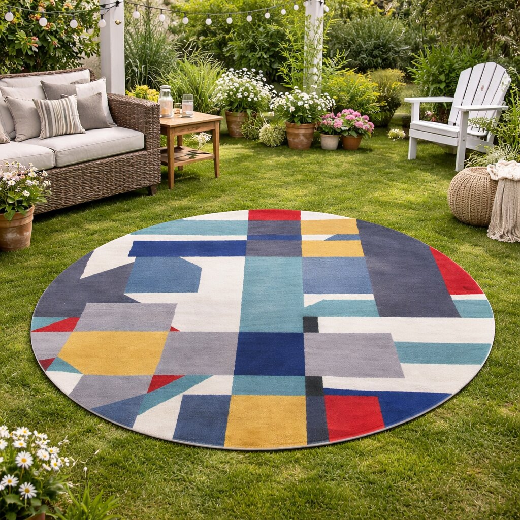 Harmony in Motion Hand Tufted Abstract Rug  Round Area Shape Carpet for Bedroom