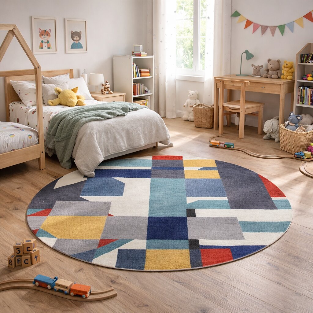 Harmony in Motion Hand Tufted Abstract Rug  Round Area Shape Carpet for Bedroom