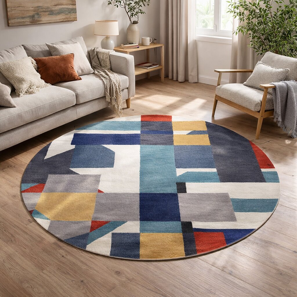 Harmony in Motion Hand Tufted Abstract Rug  Round Area Shape Carpet for Bedroom