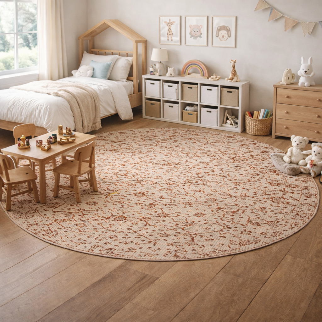 Hand Knotted Round Rugs Pink Color 9x9 10x10 11x11 12x12 Sizes for Hallway Bedroom Living Room Luxurious Wool Area Carpets