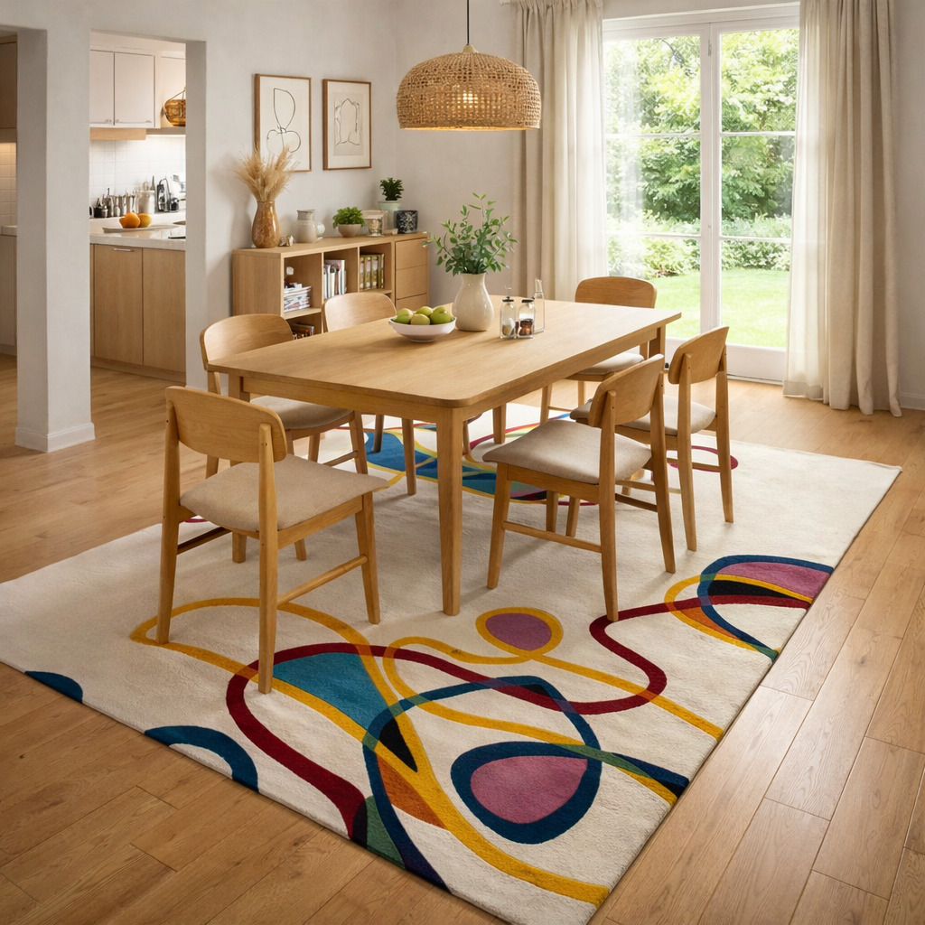 White Base Colorful Lining Rug for Bedroom and Living Space