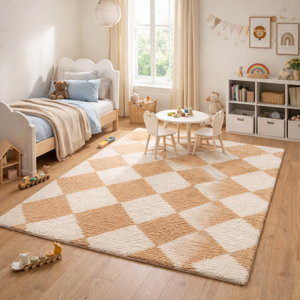 Hand-tufted Rugs  Cream Kite Design Wool Rug for Bedroom and Living Space