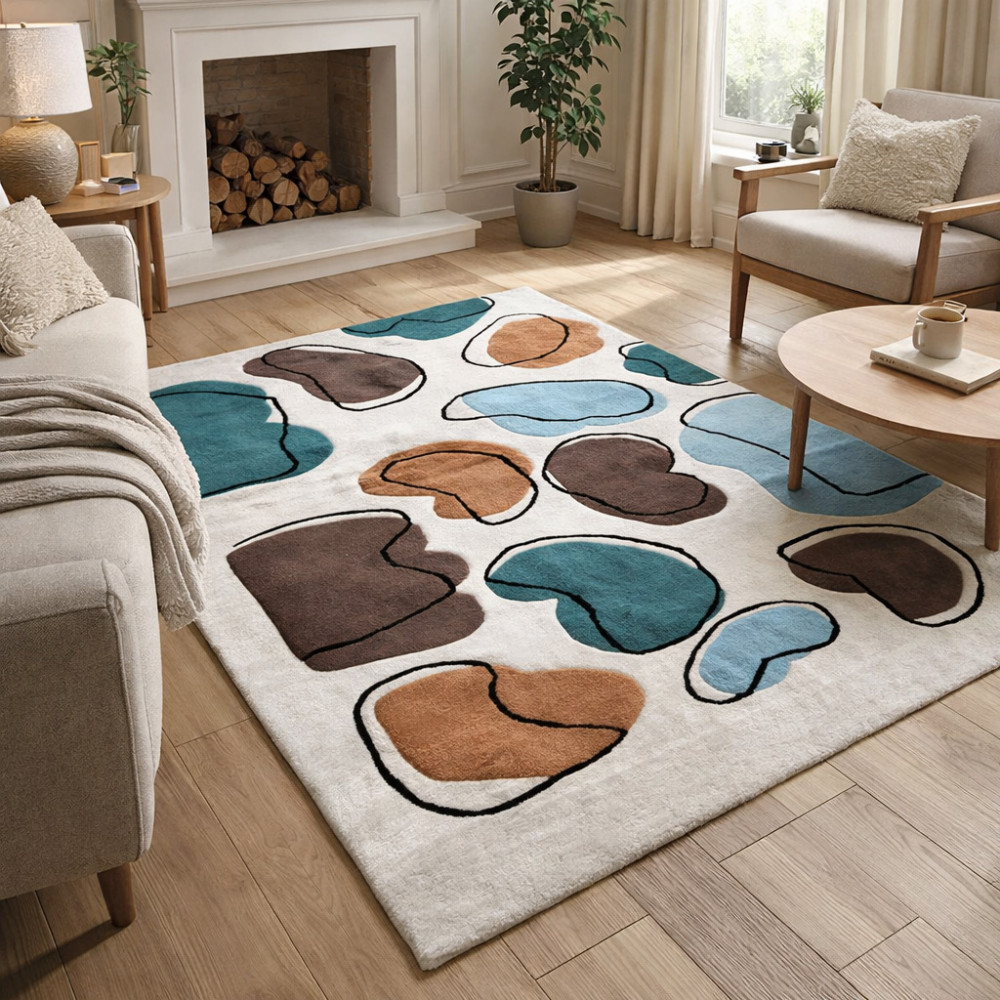 Image of Hand Tufted Rugs | Premium Multi-Color Blobs Wool Rug for Bedroom and Living Space