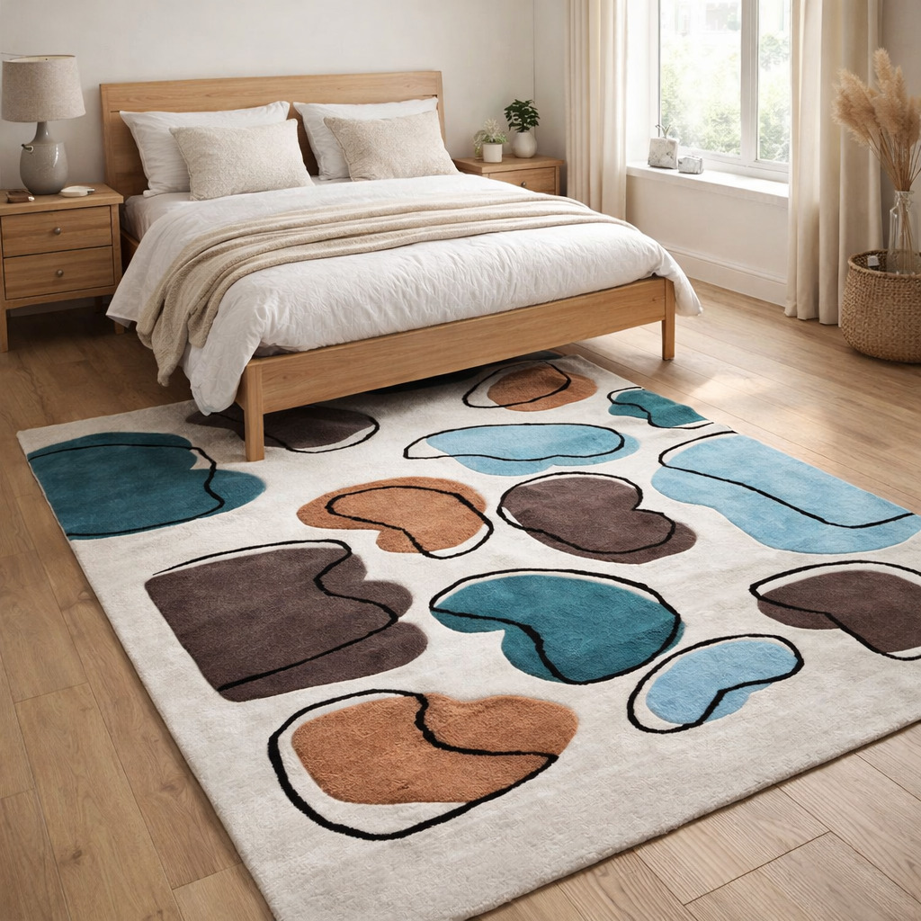Hand Tufted Rugs  Premium Multi-Color Blobs Wool Rug for Bedroom and Living Space