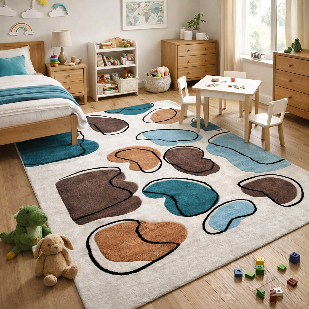 Hand Tufted Rugs  Premium Multi-Color Blobs Wool Rug for Bedroom and Living Space