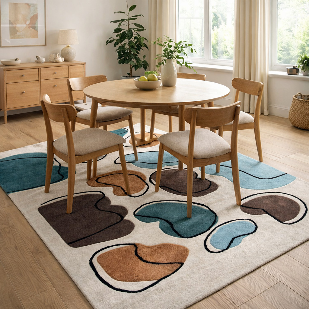 Hand Tufted Rugs  Premium Multi-Color Blobs Wool Rug for Bedroom and Living Space