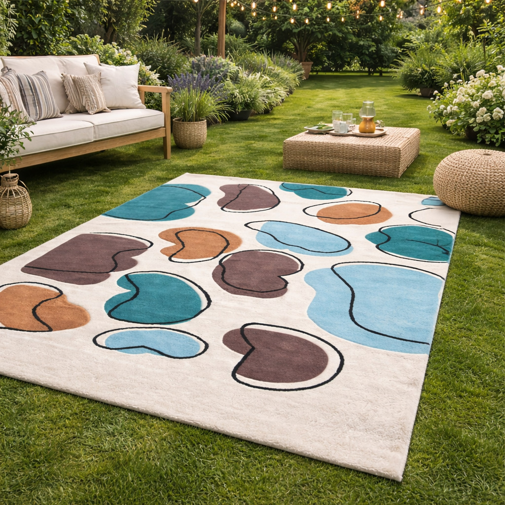 Hand Tufted Rugs  Premium Multi-Color Blobs Wool Rug for Bedroom and Living Space