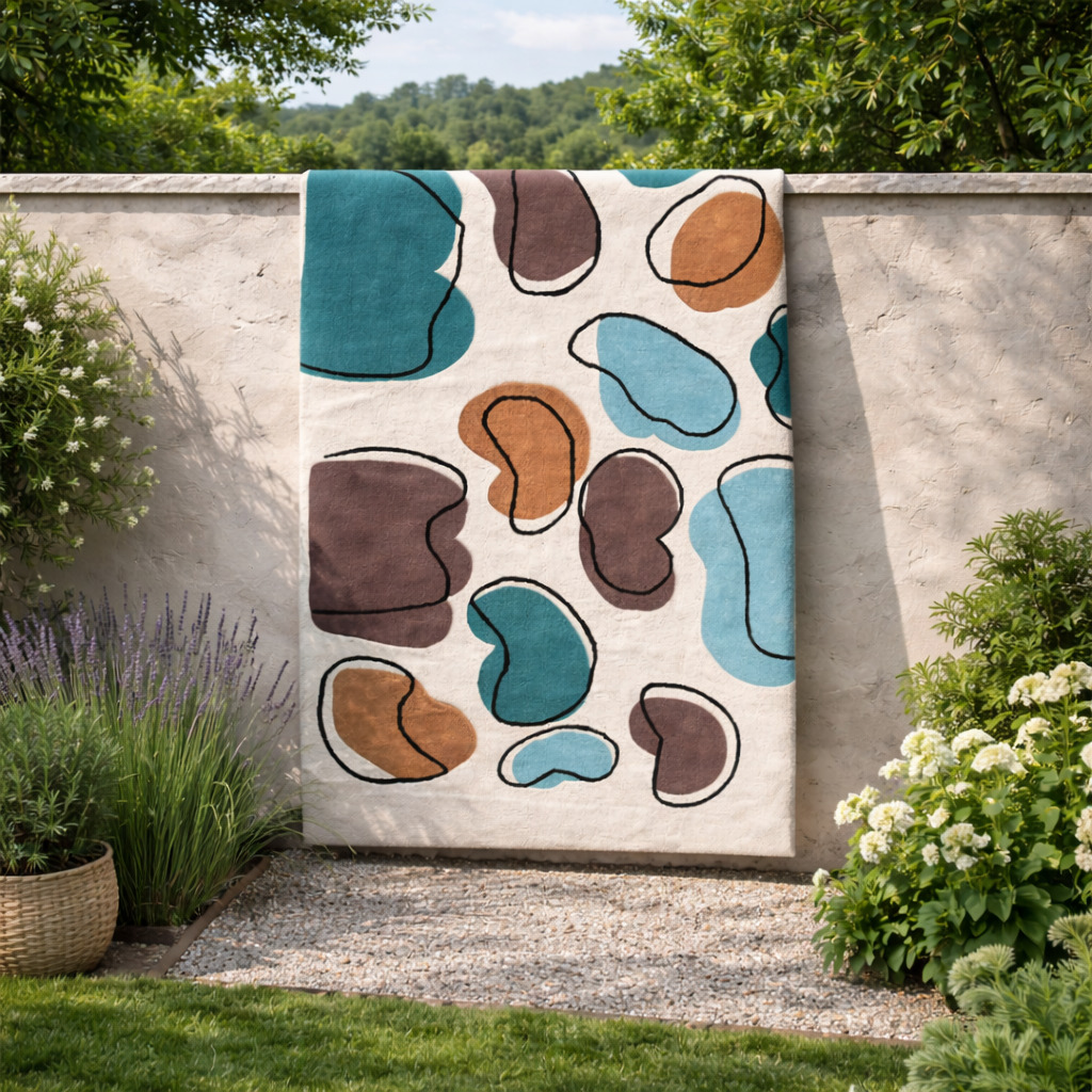 Hand Tufted Rugs  Premium Multi-Color Blobs Wool Rug for Bedroom and Living Space