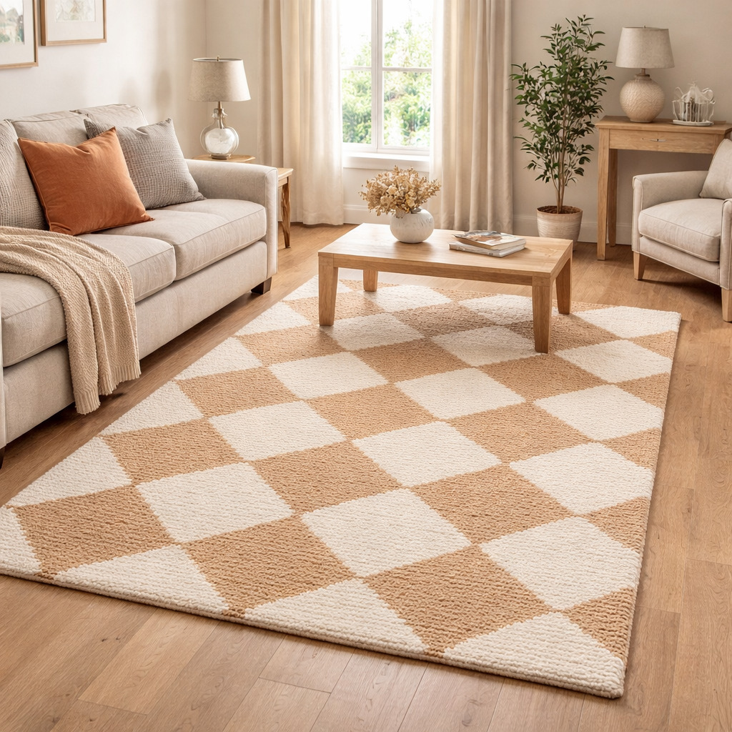 Hand-tufted Rugs  Cream Kite Design Wool Rug for Bedroom and Living Space