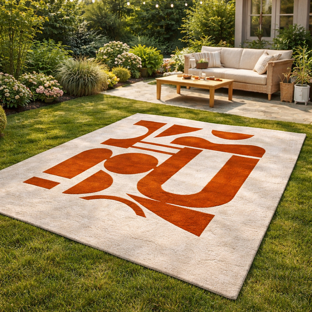 Hand-tufted Red Block print Wool Rug for Bedroom and Living Space