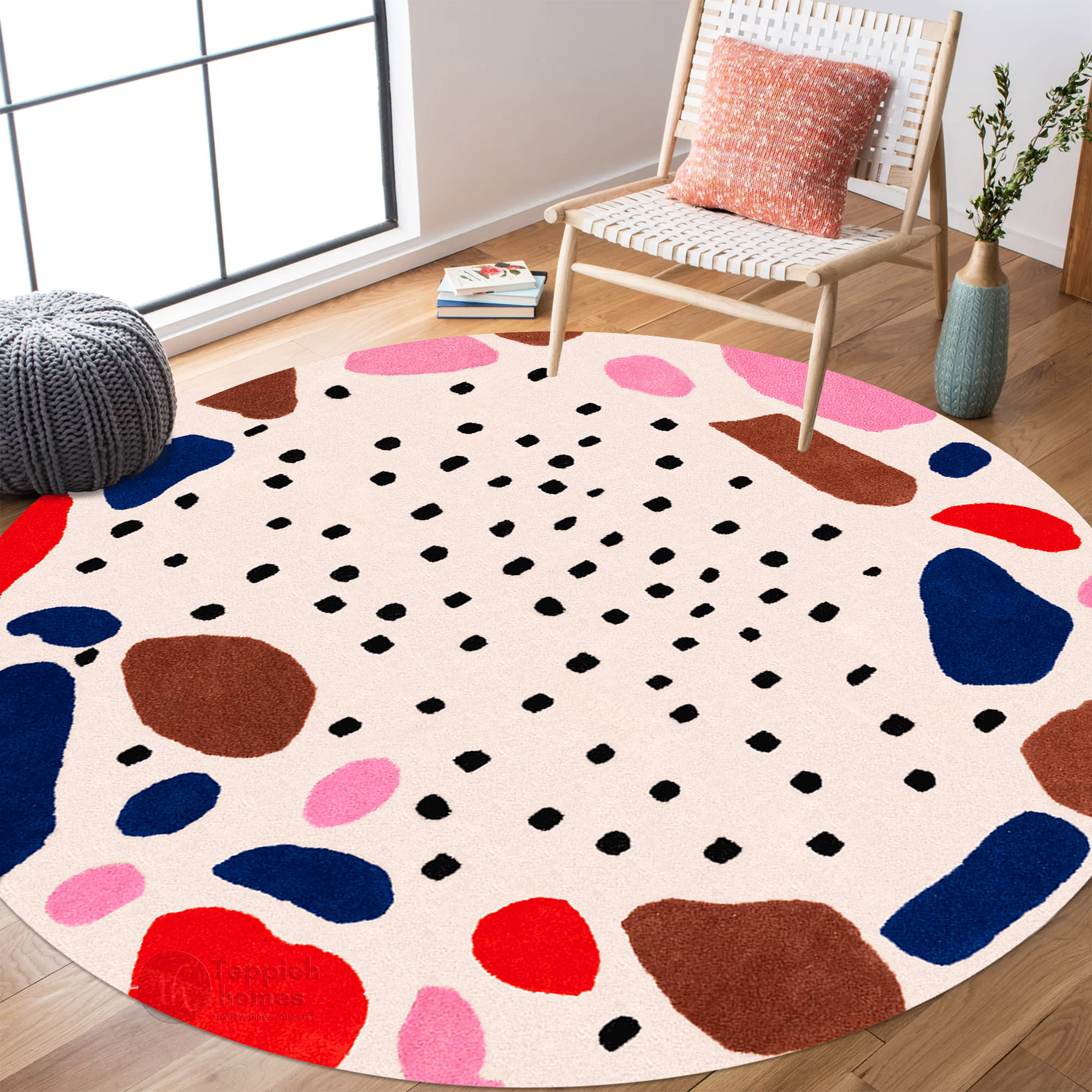 10x10 Neon Rug Geometric area rug, Round shape, 10x10 Hand tuft carpet, Rugs for ...
