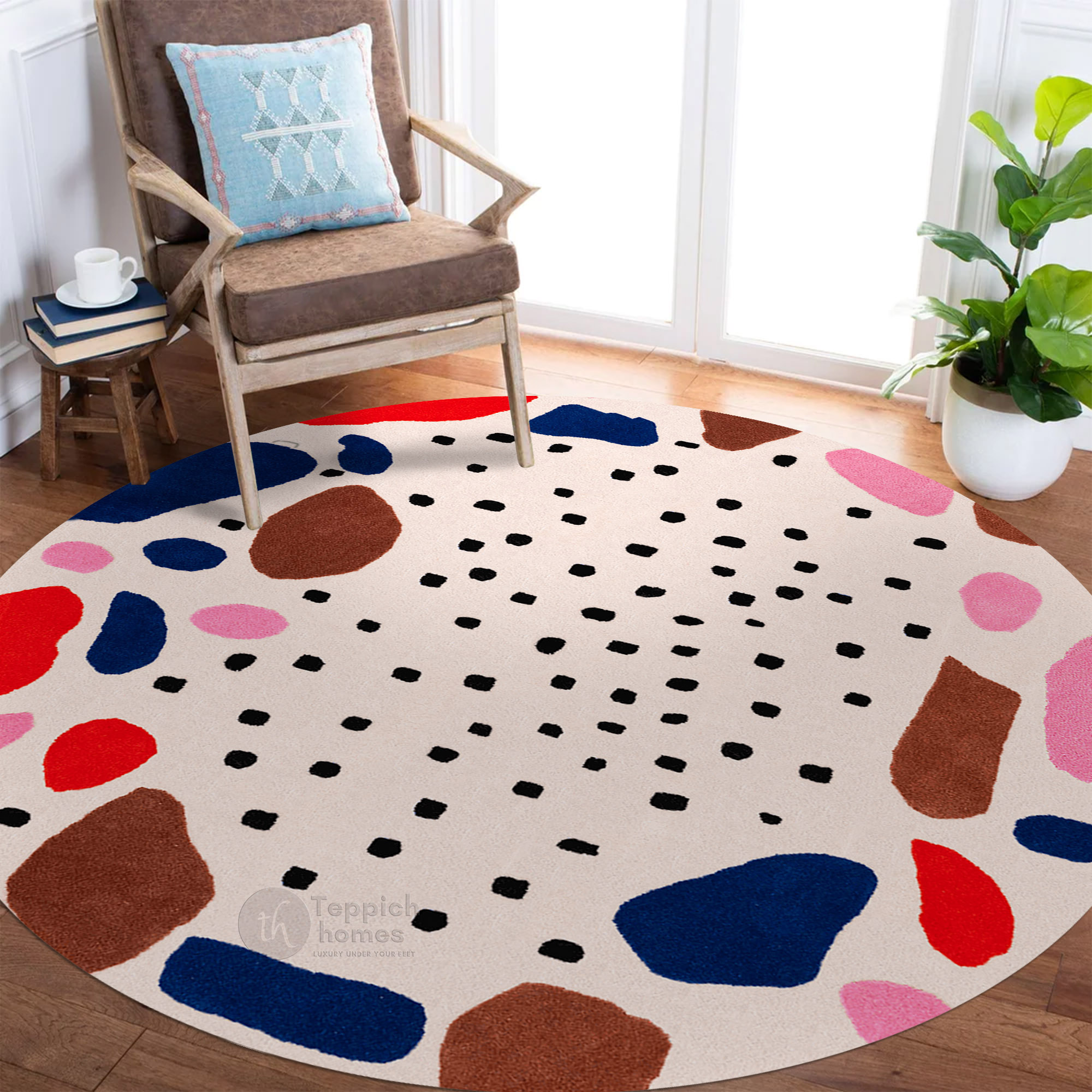 10x10 Neon Rug Geometric area rug, Round shape, 10x10 Hand tuft carpet, Rugs for ...