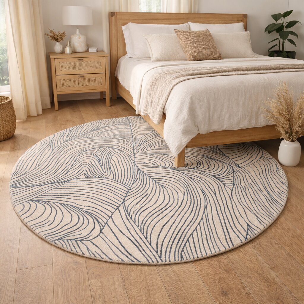 Hand Tufted Round Blue Rug Striped Design Living Room Rug 8x8 9x9 10x10 11x11