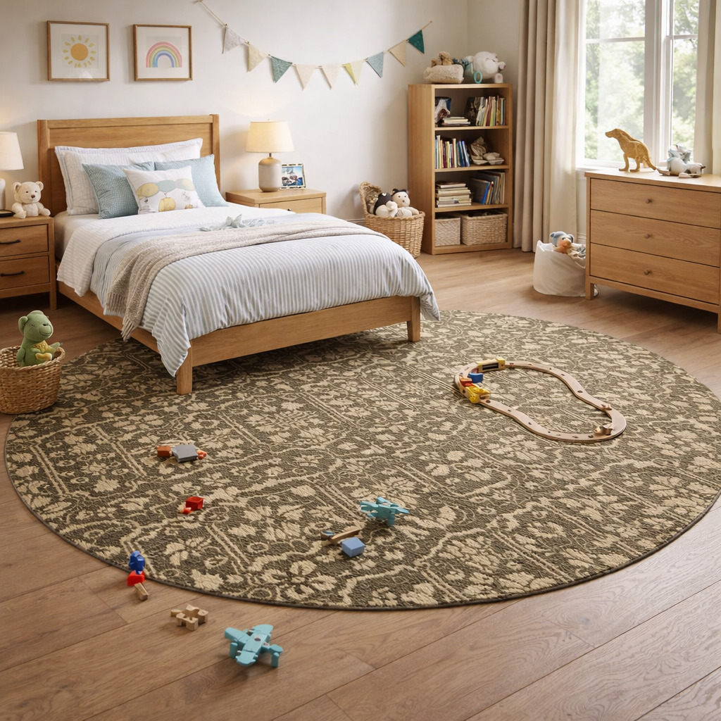 Hand Knotted Round Area Rug in Sage Green Premium Wool Carpet for Bedroom Living Room 8x8 9x9 10x10 11x11