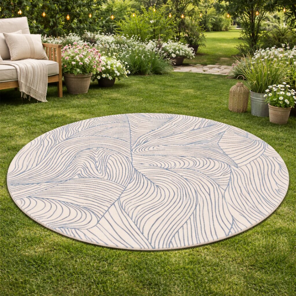 Hand Tufted Round Blue Rug Striped Design Living Room Rug 8x8 9x9 10x10 11x11