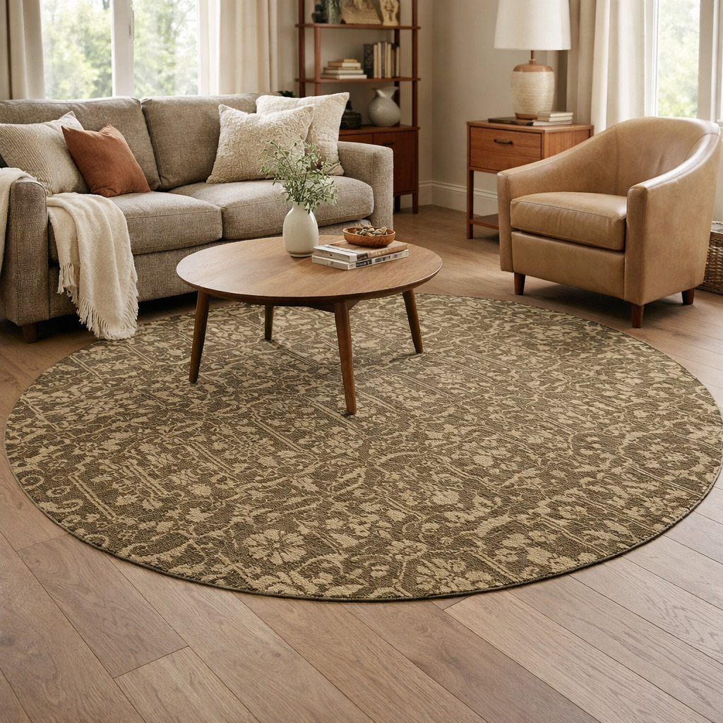 Hand Knotted Round Area Rug in Sage Green Premium Wool Carpet for Bedroom Living Room 8x8 9x9 10x10 11x11