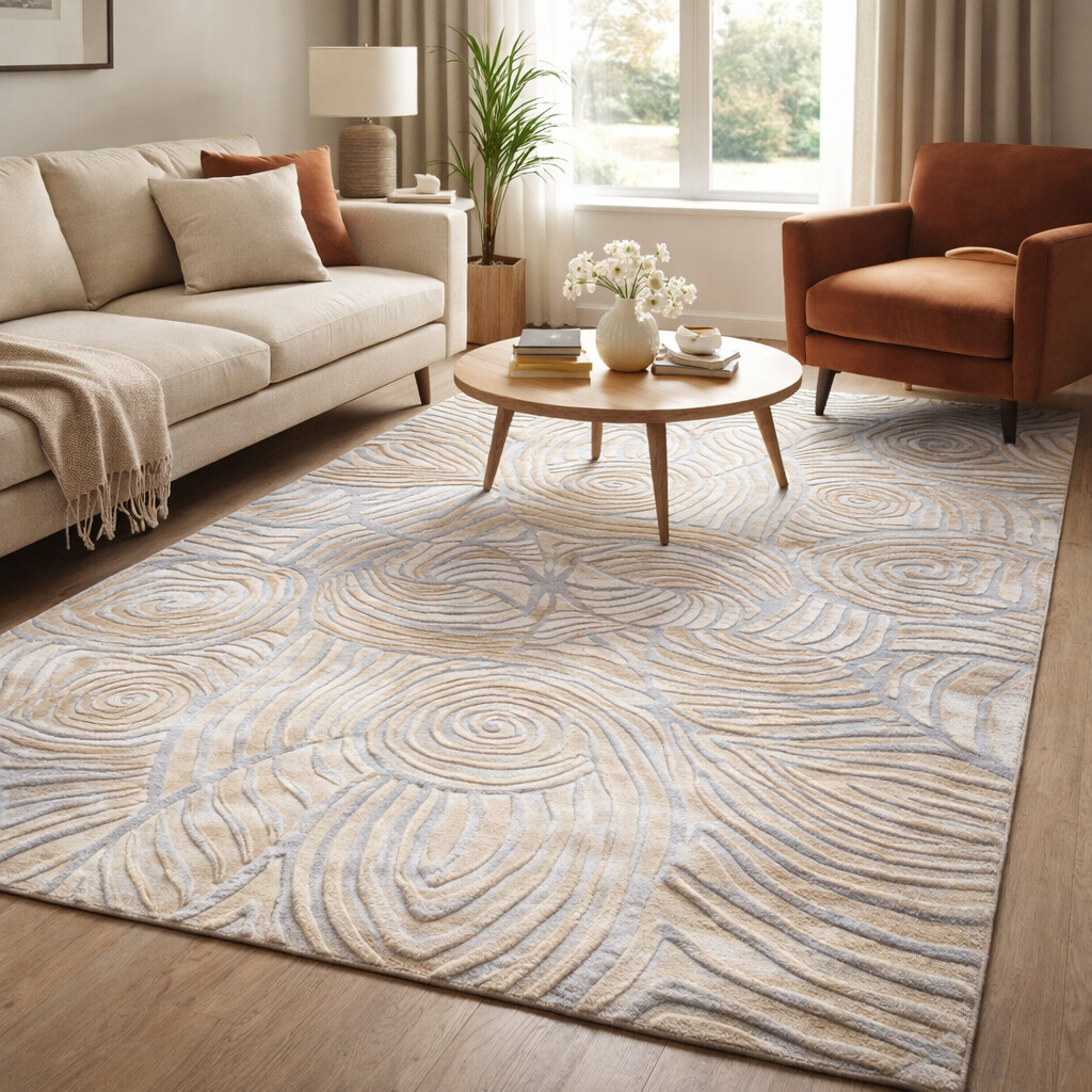 Neutral Spiral Textured Rug