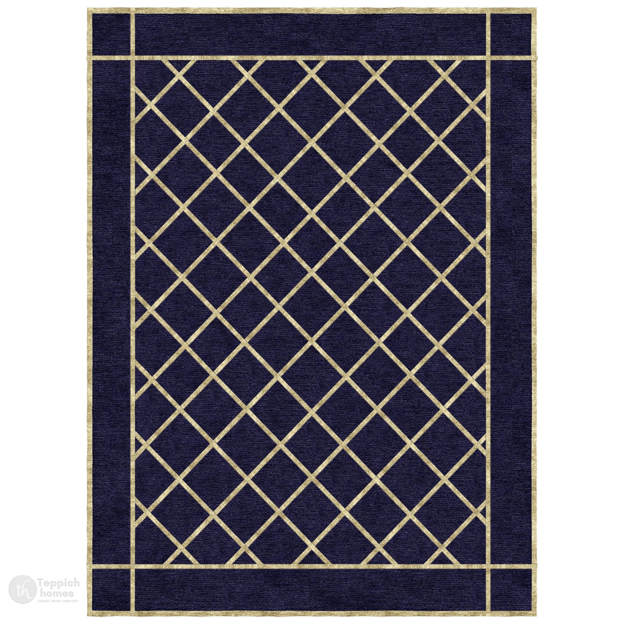 Classic Navy Grid Pattern Rug