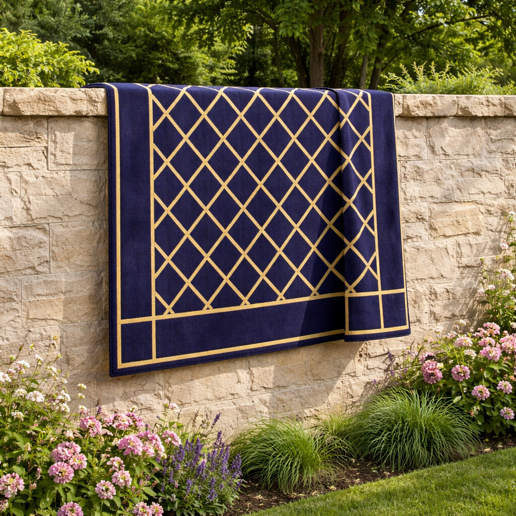 Classic Navy Grid Pattern Rug