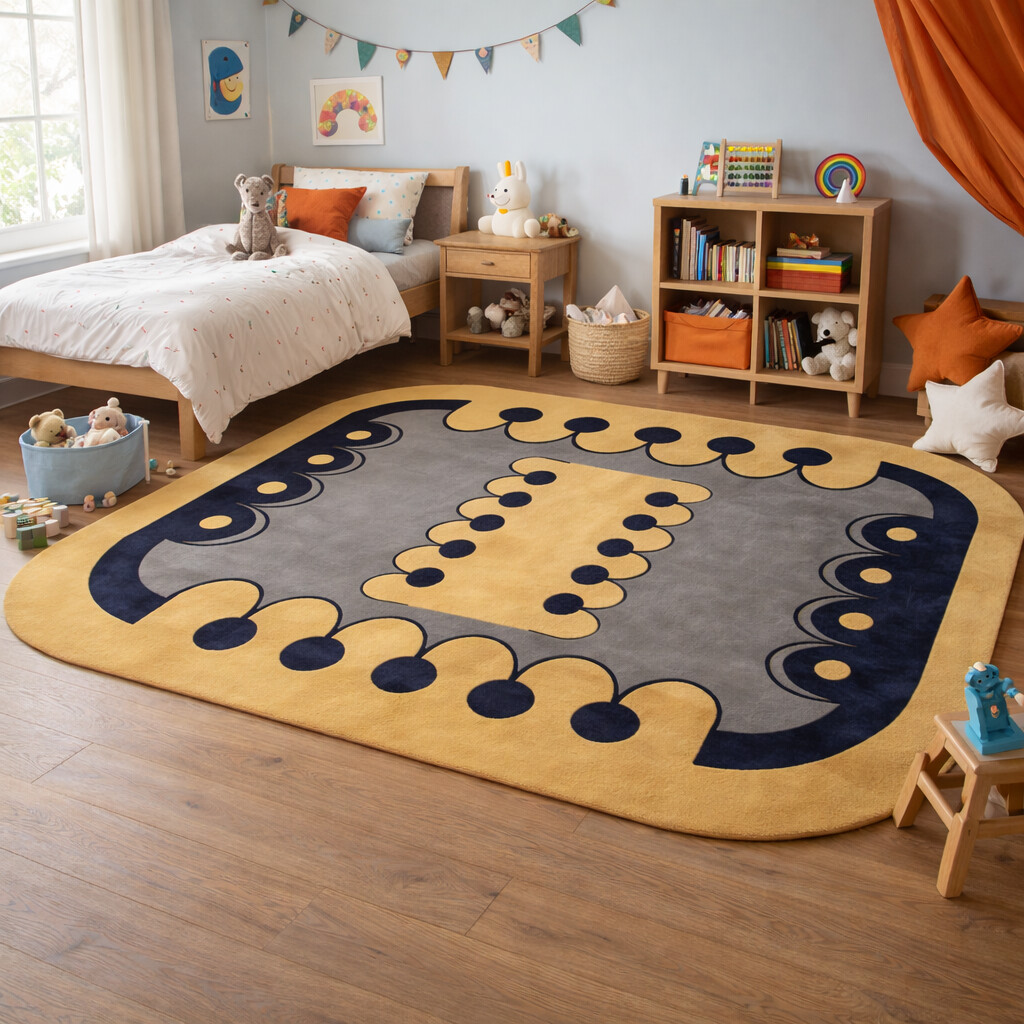 Artistic Modern Rug with Abstract Border