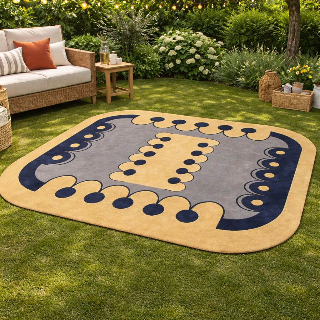 Artistic Modern Rug with Abstract Border