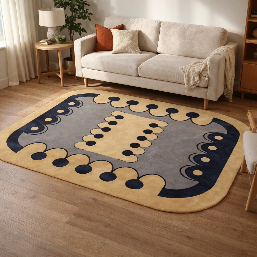 Artistic Modern Rug with Abstract Border