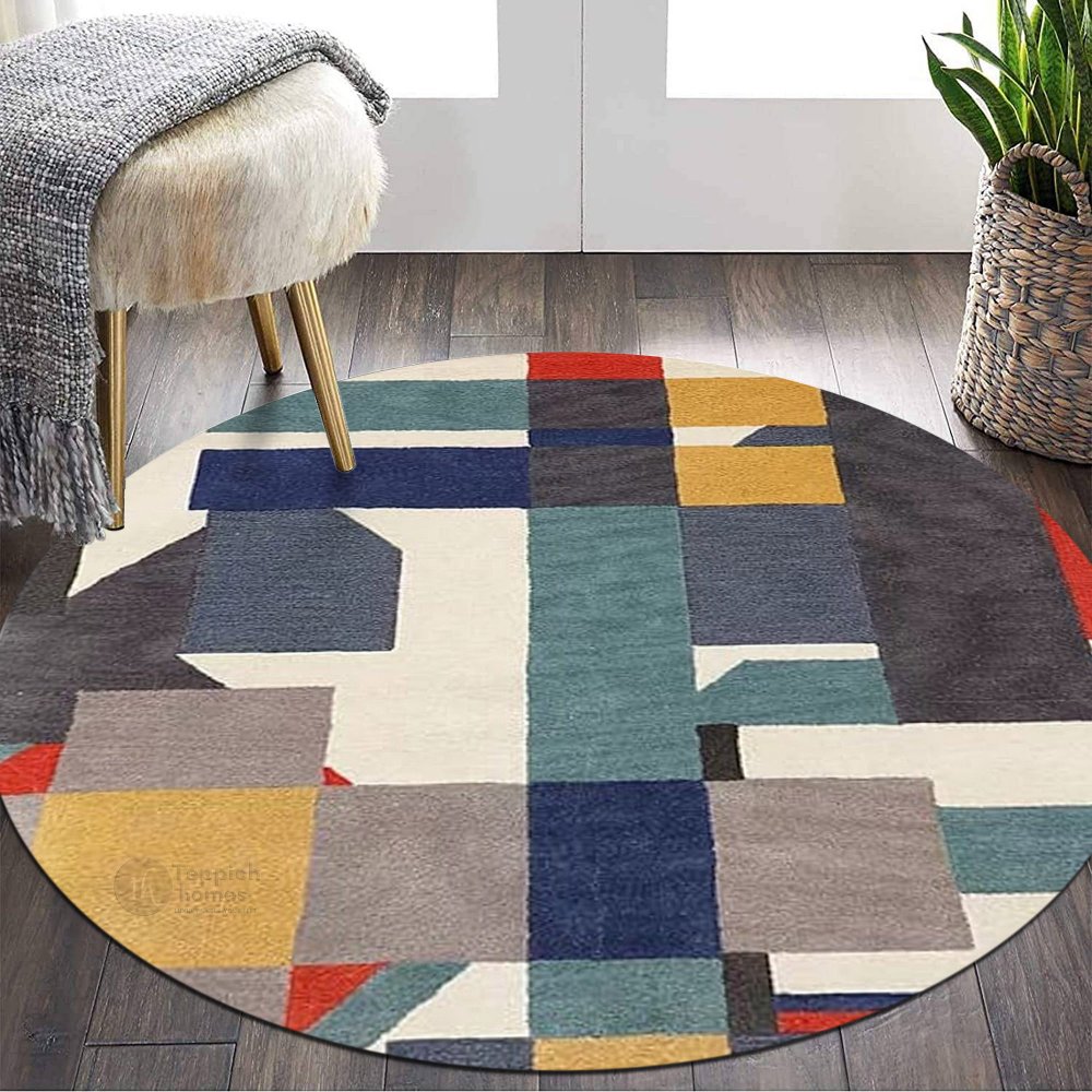 Grainger Round Rug Grey Round Rug, 6x6, 7x7, 8x8, 9x9, Hand Tufted, Modern Floor Rug ...