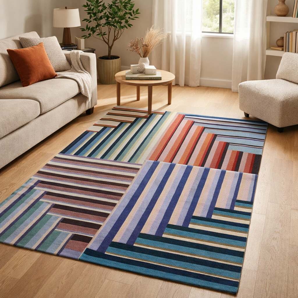 Vibrant Patchwork Striped Rug