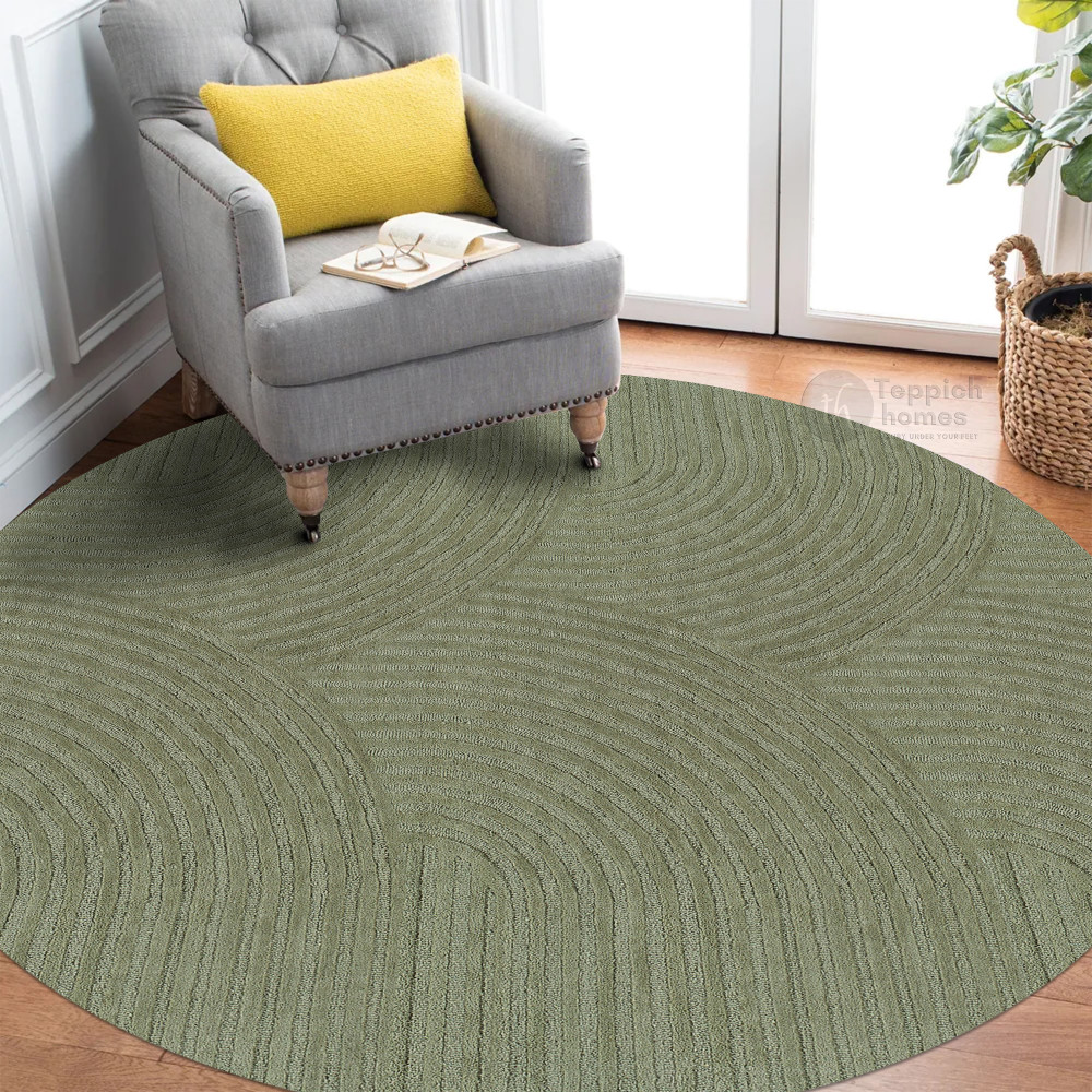 Round Are Rug Green Arched Pattern Round Rug Sage Green | Green Round Rug