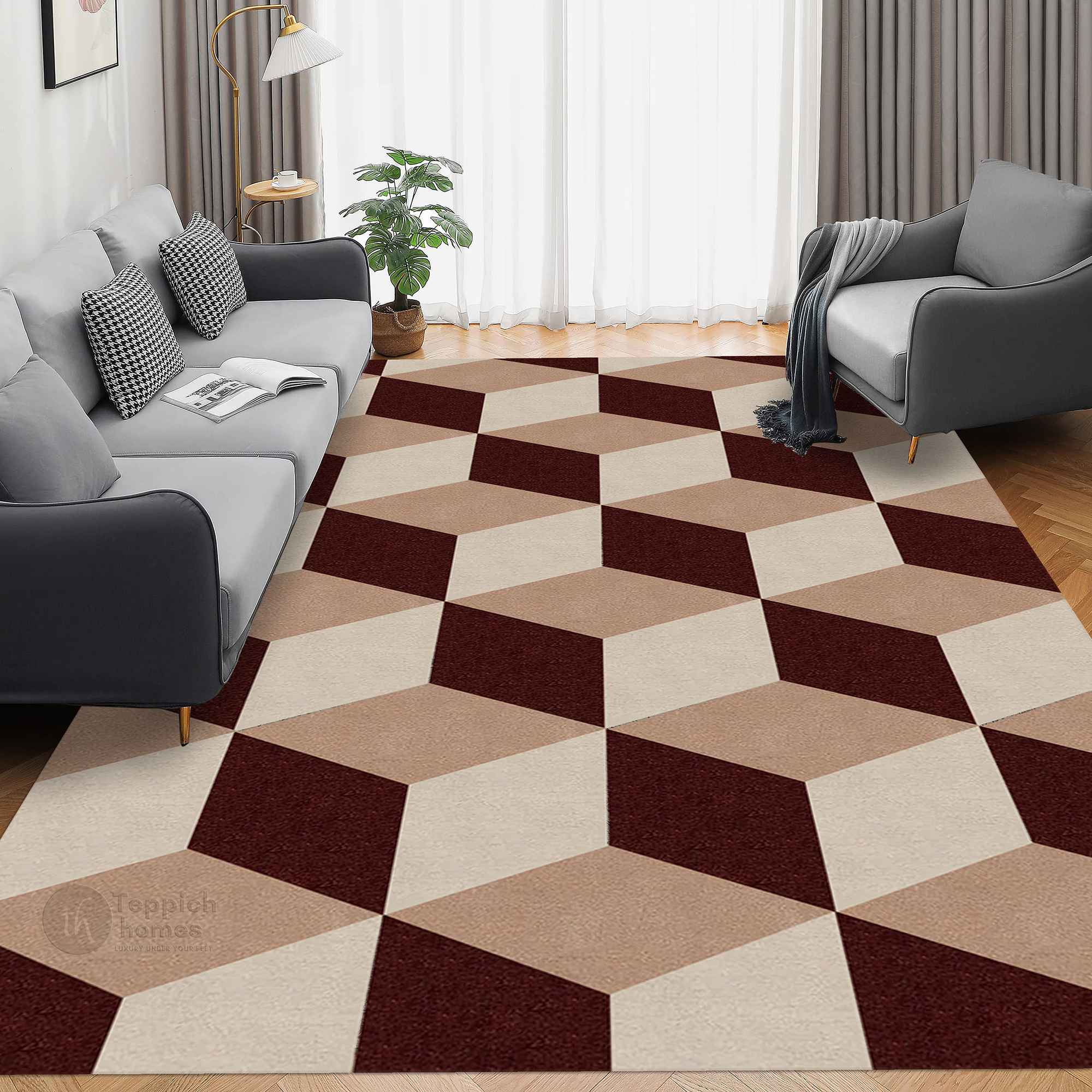 Geometric 3D Optical Cube Bedroom Area Rug 9x12