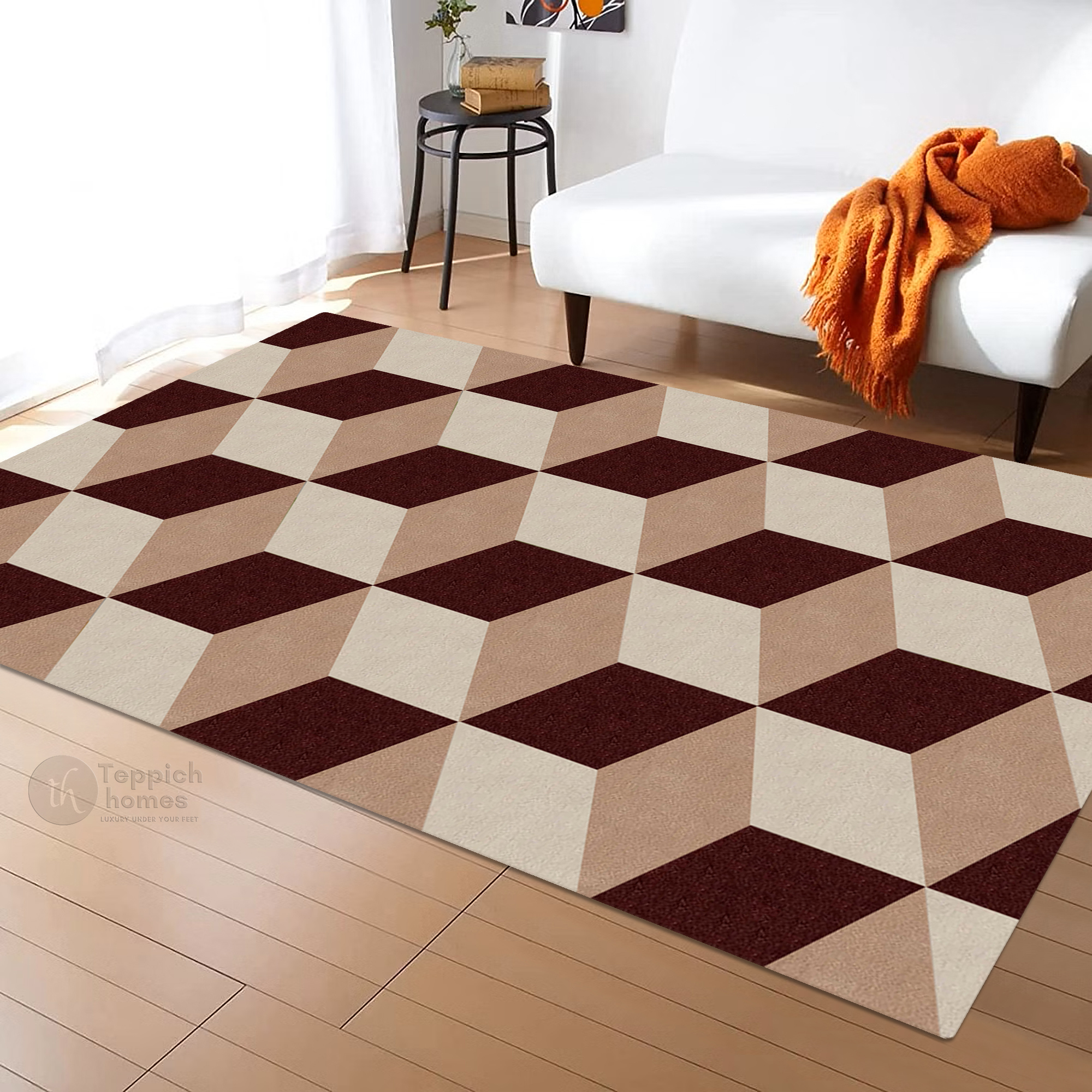 Geometric 3D Optical Cube Bedroom Area Rug 6x9