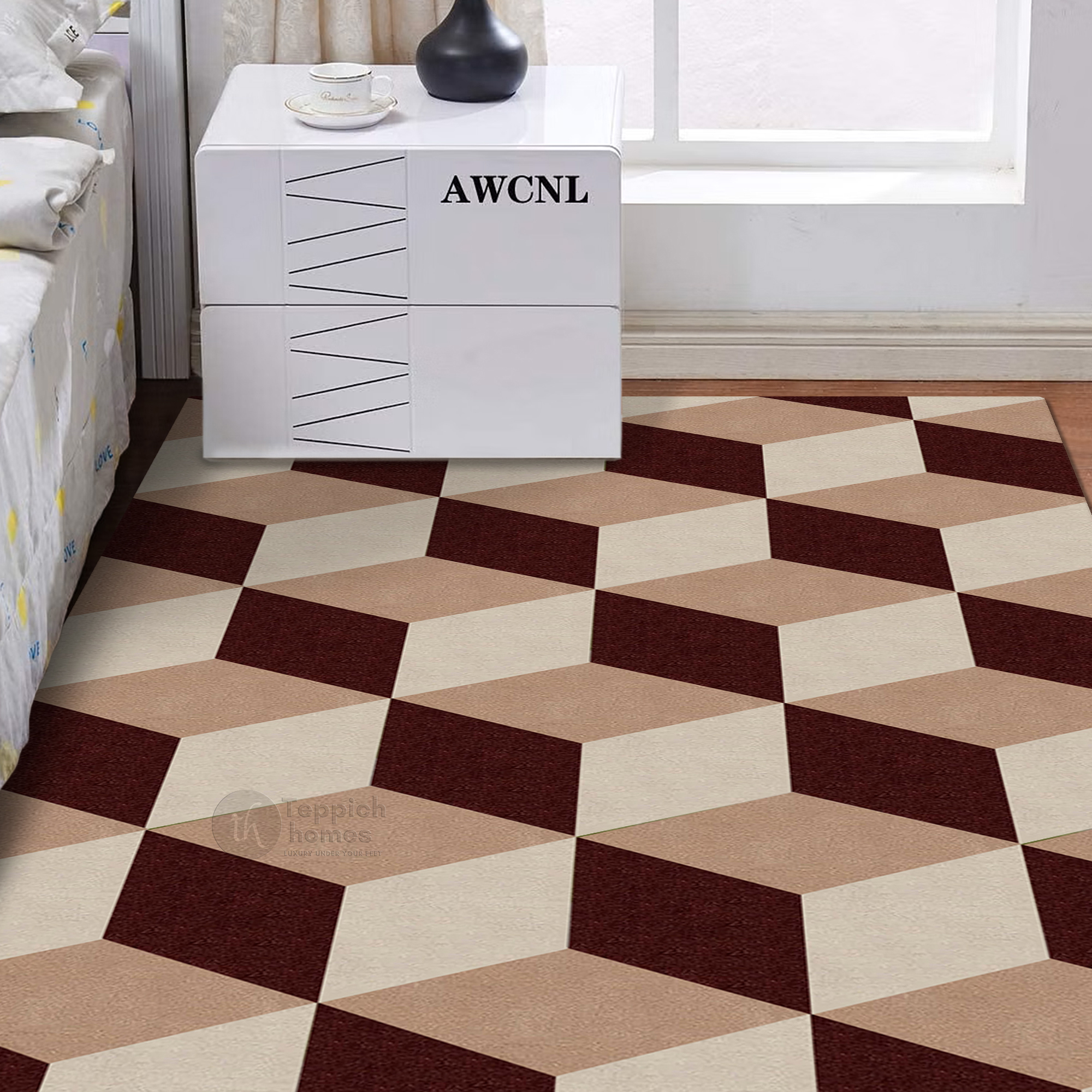 Geometric 3D Optical Cube Bedroom Area Rug 5x8