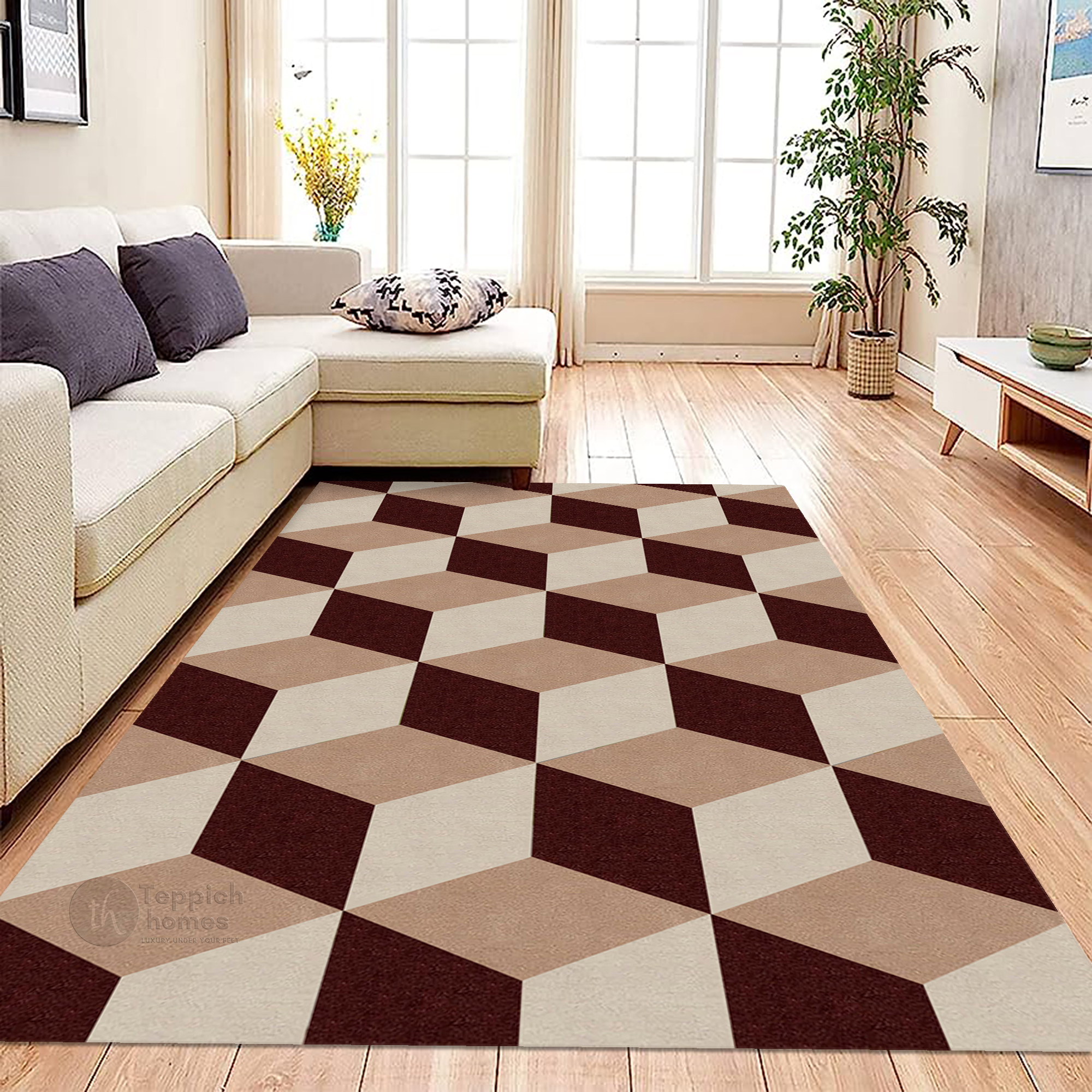 Geometric 3D Optical Cube Bedroom Area Rug 10x14