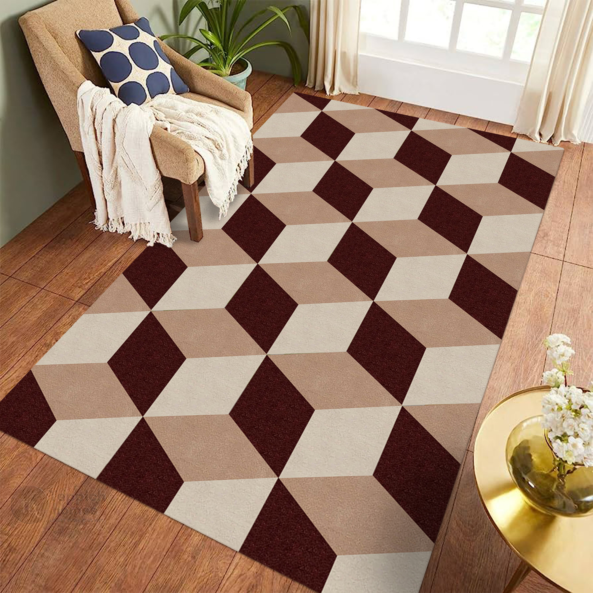 Geometric 3D Optical Cube Bedroom Area Rug 12x15
