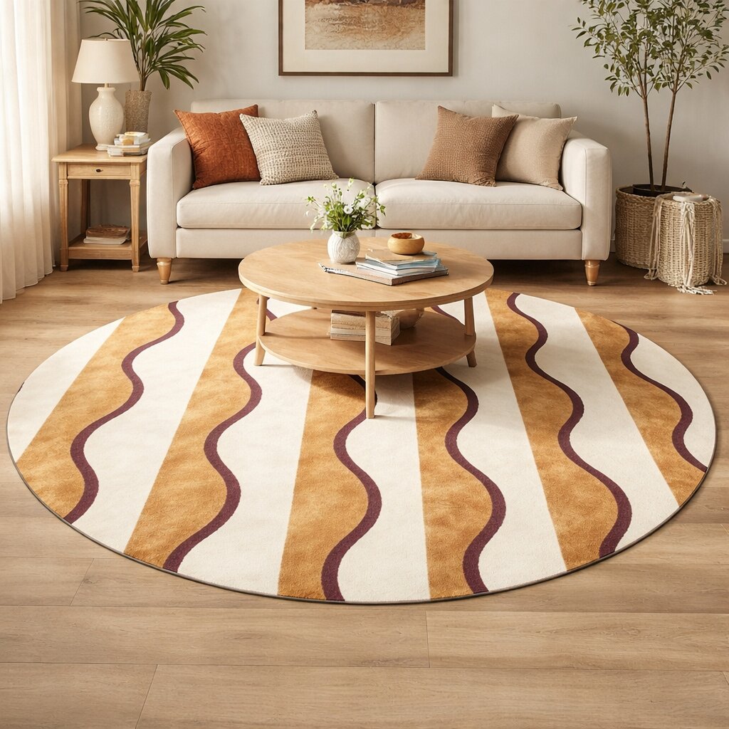 Ocean waves rug  Beige rug bedroom  Carpet 6x6  5x5 7x7 8x8 9x9  Round rug  Hand tufted  Living room Hallway
