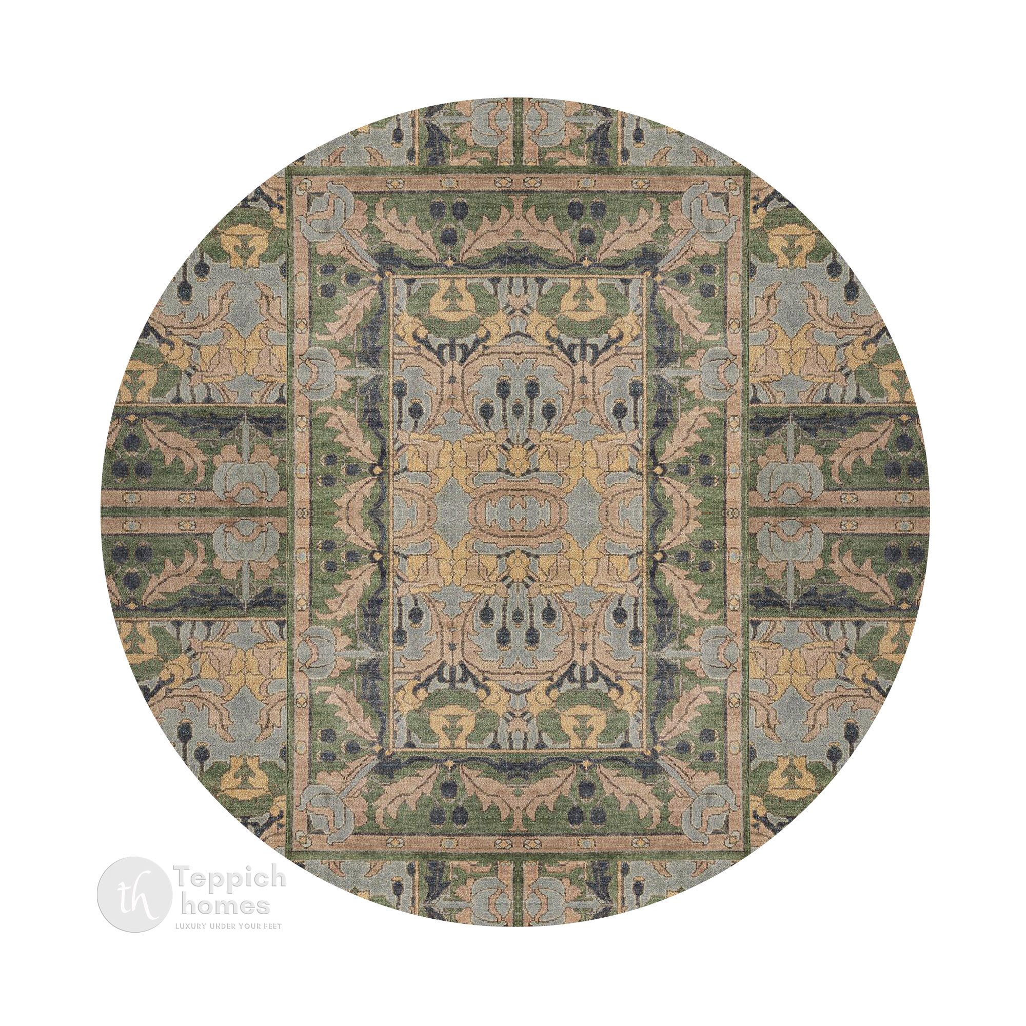 Custom Hand Knitted Green Wool Carpets Round Area Rugs 7x7 8x8 9x9 10x10 for Hallway Bedroom and Living Room Luxurious Woolen Carpets