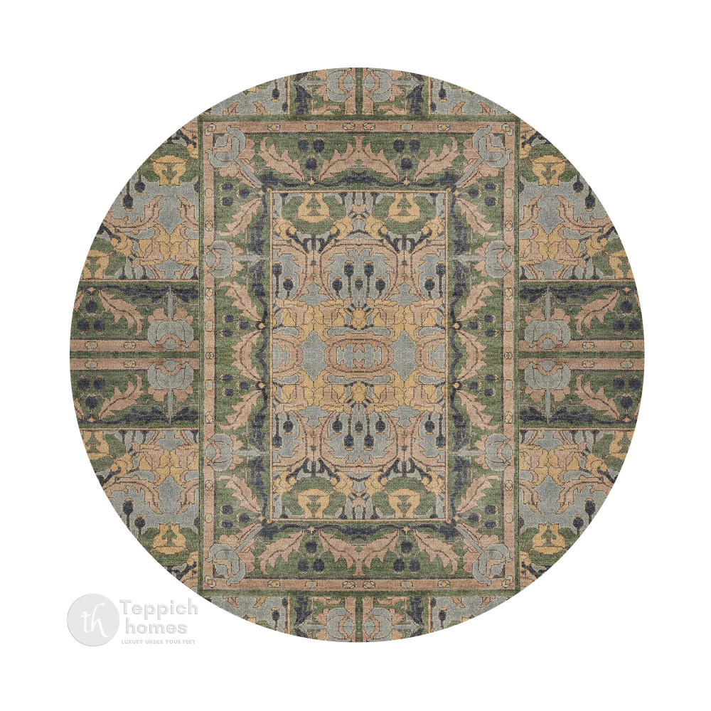 Image of Custom Hand Knitted Green Wool Carpets, Round Area Rugs 7x7, 8x8, 9x9, 10x10 for Hallway, Bedroom and Living Room, Luxurious Woolen Carpets