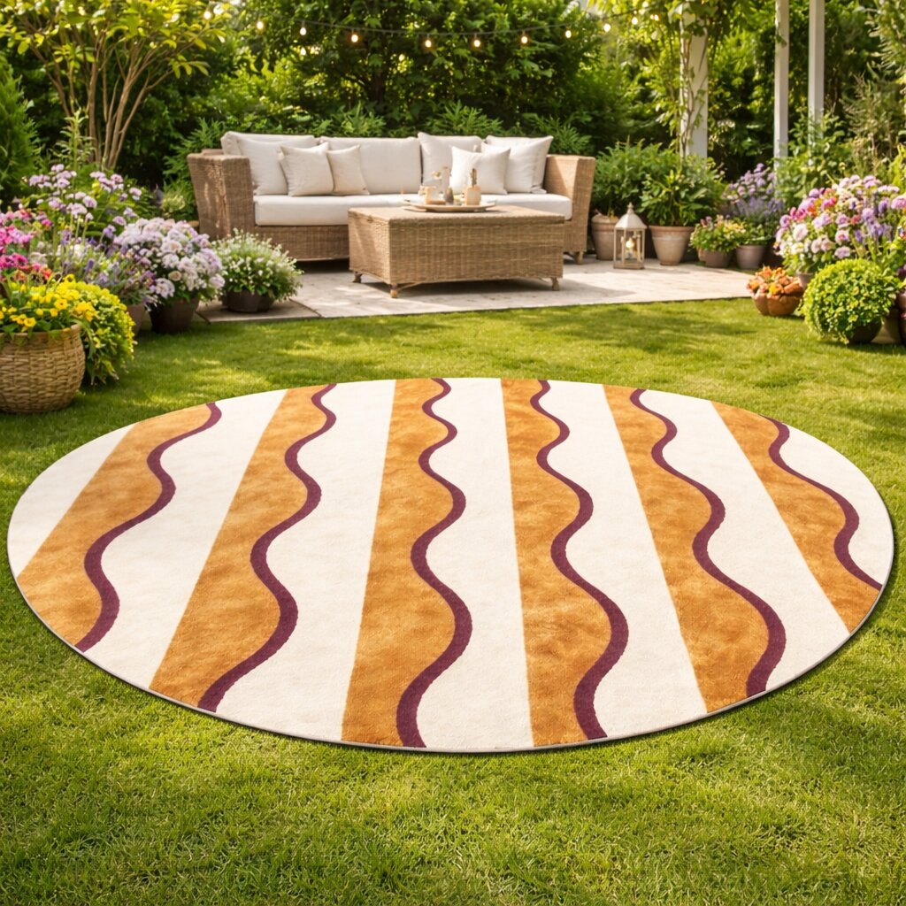 Ocean waves rug  Beige rug bedroom  Carpet 6x6  5x5 7x7 8x8 9x9  Round rug  Hand tufted  Living room Hallway