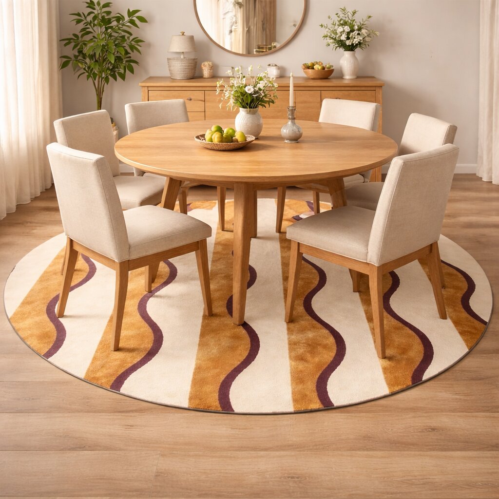 Ocean waves rug  Beige rug bedroom  Carpet 6x6  5x5 7x7 8x8 9x9  Round rug  Hand tufted  Living room Hallway